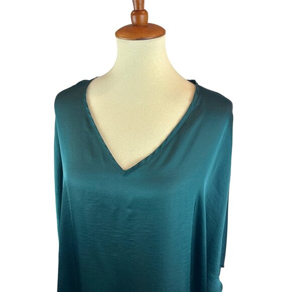 V-Neck Lightweight Silky Tunic Top Adrienne Women S Teal Emerald Green Flowy - Picture 2 of 7
